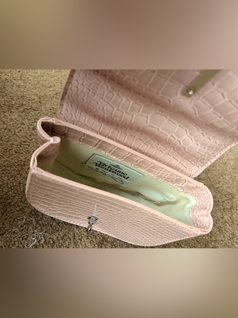 Vivienne Westwood Sofia Mini Pink Croc Vegan Leather Shoulder Bag - Picture 3 of 8